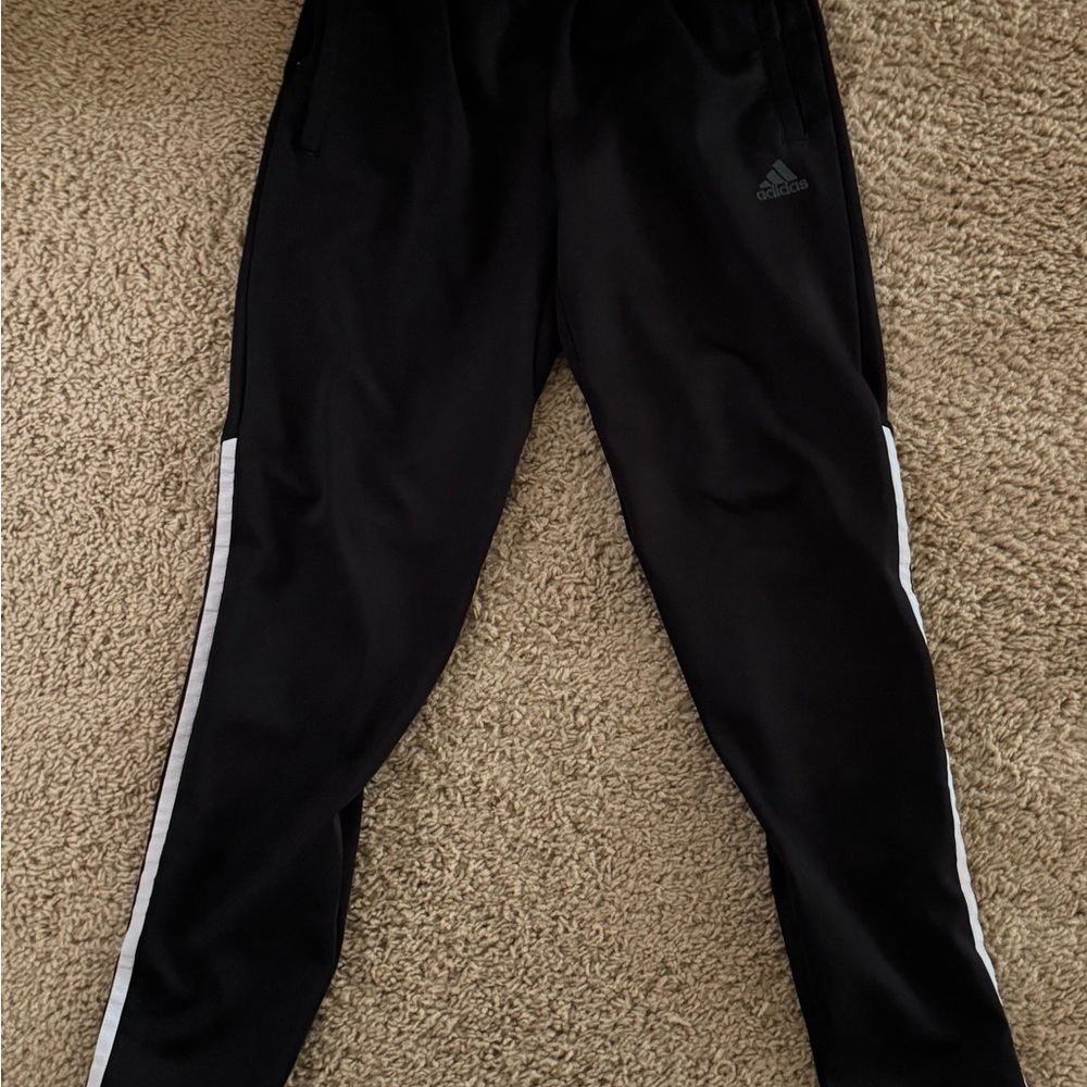 Adidas Young Men Black Joggers with White Stripes